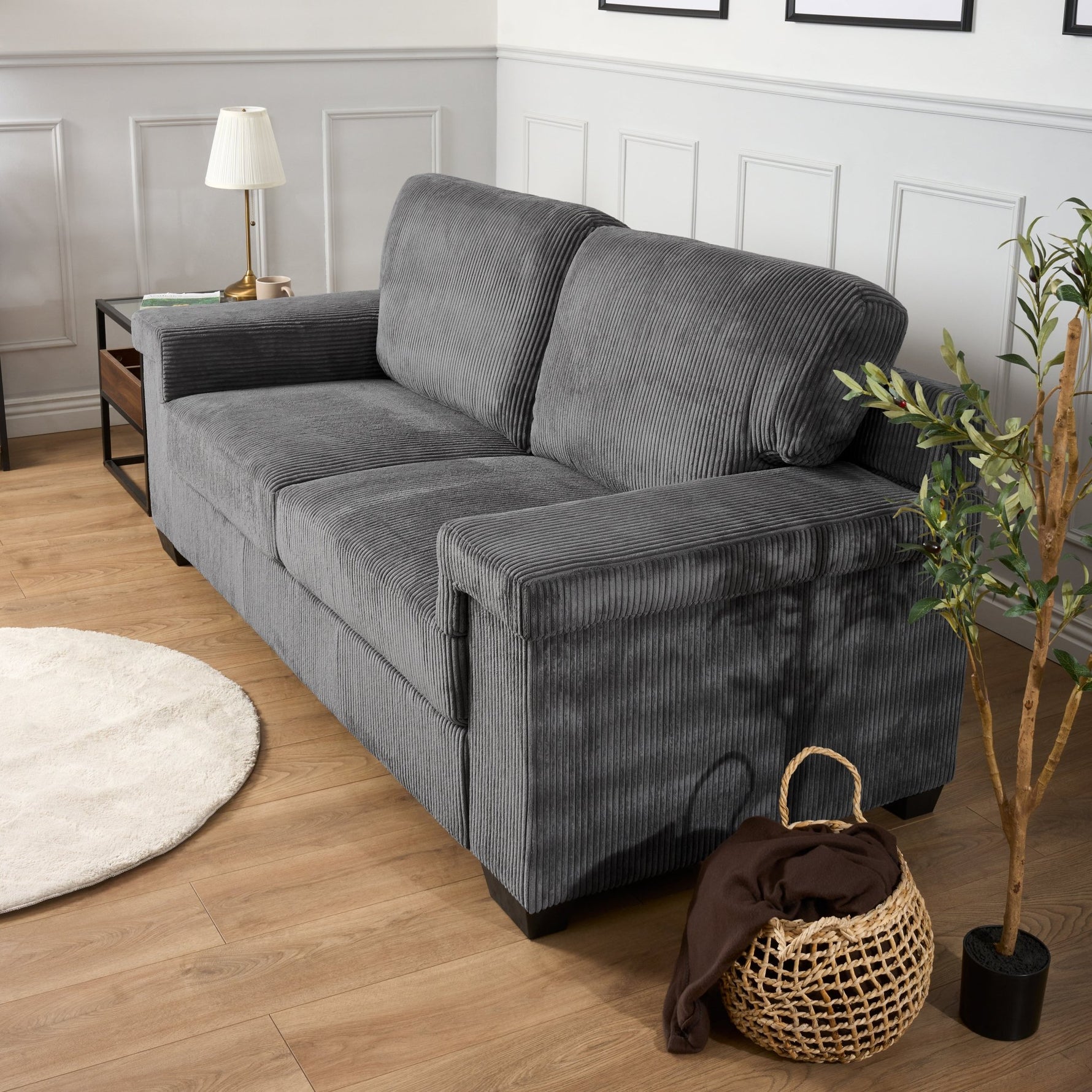 Enzo 3 Seater Corduroy Sofa in Grey | Adjustable Back | Foam Cushions - Bargainia.com - 5056150285274