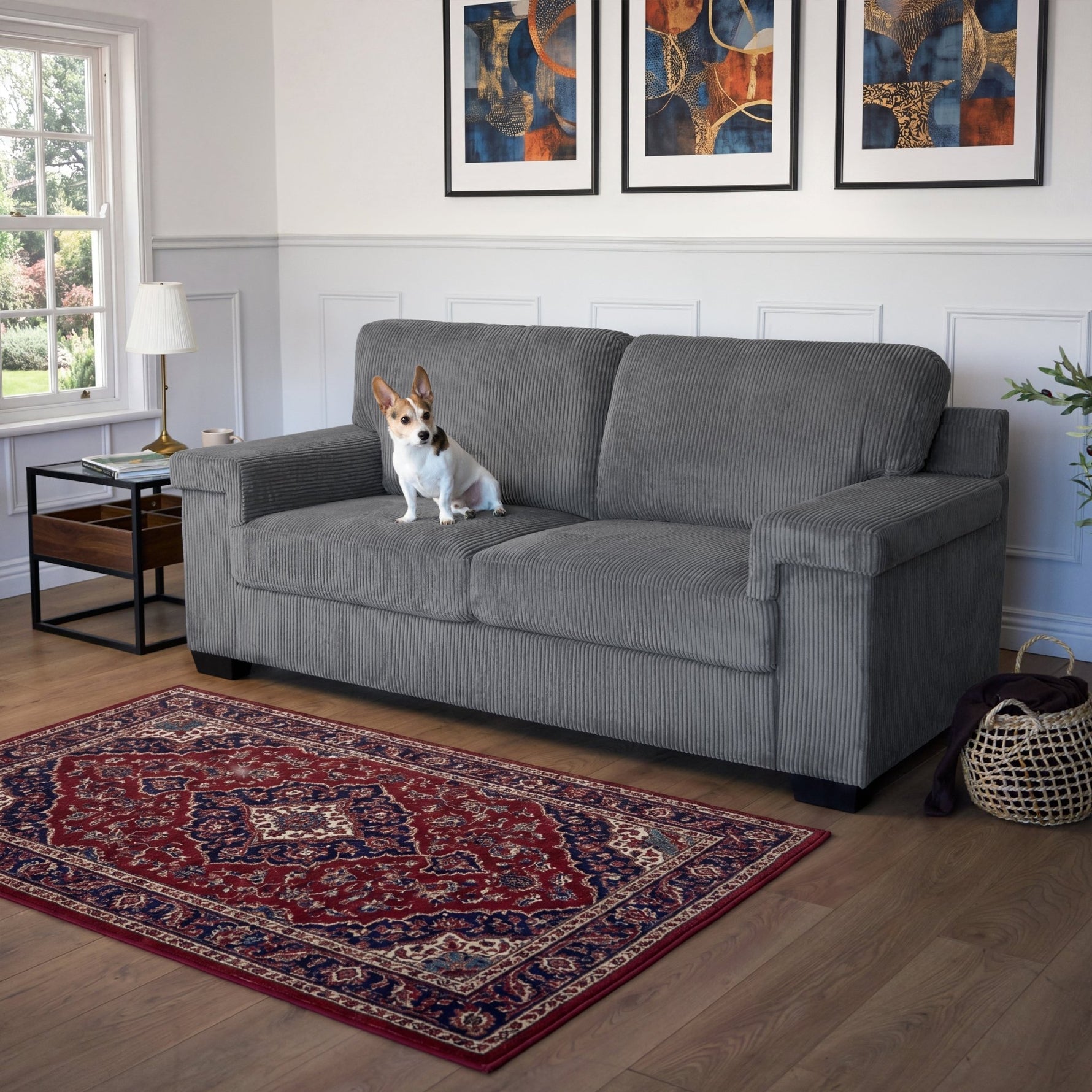 Enzo 3 Seater Corduroy Sofa in Grey | Adjustable Back | Foam Cushions - Bargainia.com - 5056150285274