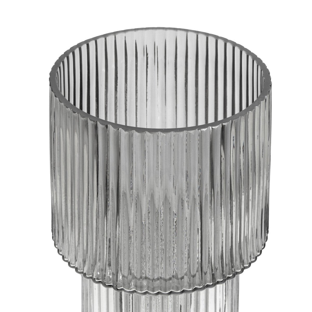 Esma Large Ribbed Grey Glass Vase - Bargainia.com - 5018705969435