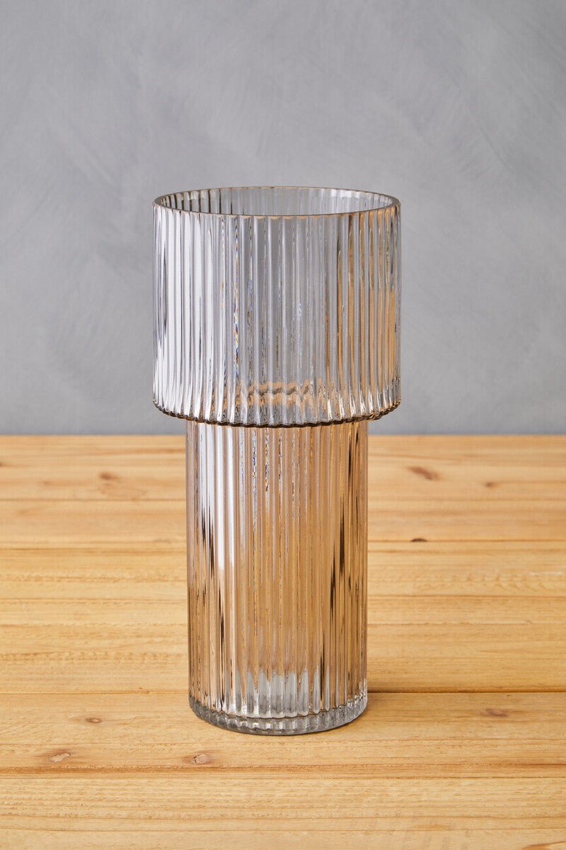 Esma Large Ribbed Grey Glass Vase - Bargainia.com - 5018705969435