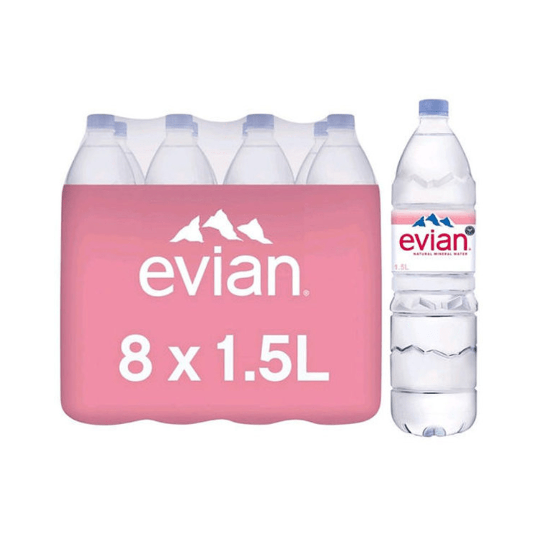 Evian Natural Mineral Water 8 x 1.5L Drinks Partner