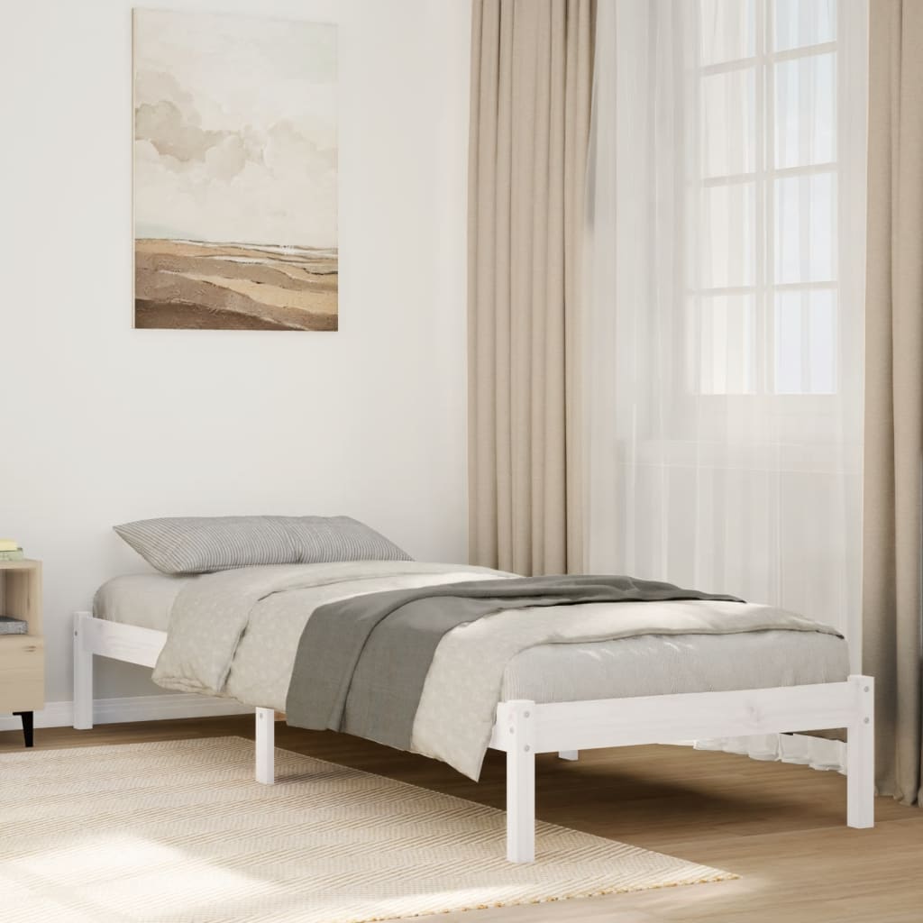 Extra Long Bed Frame without Mattress White 100x220 cm Solid Wood Pine - Bargainia.com - 