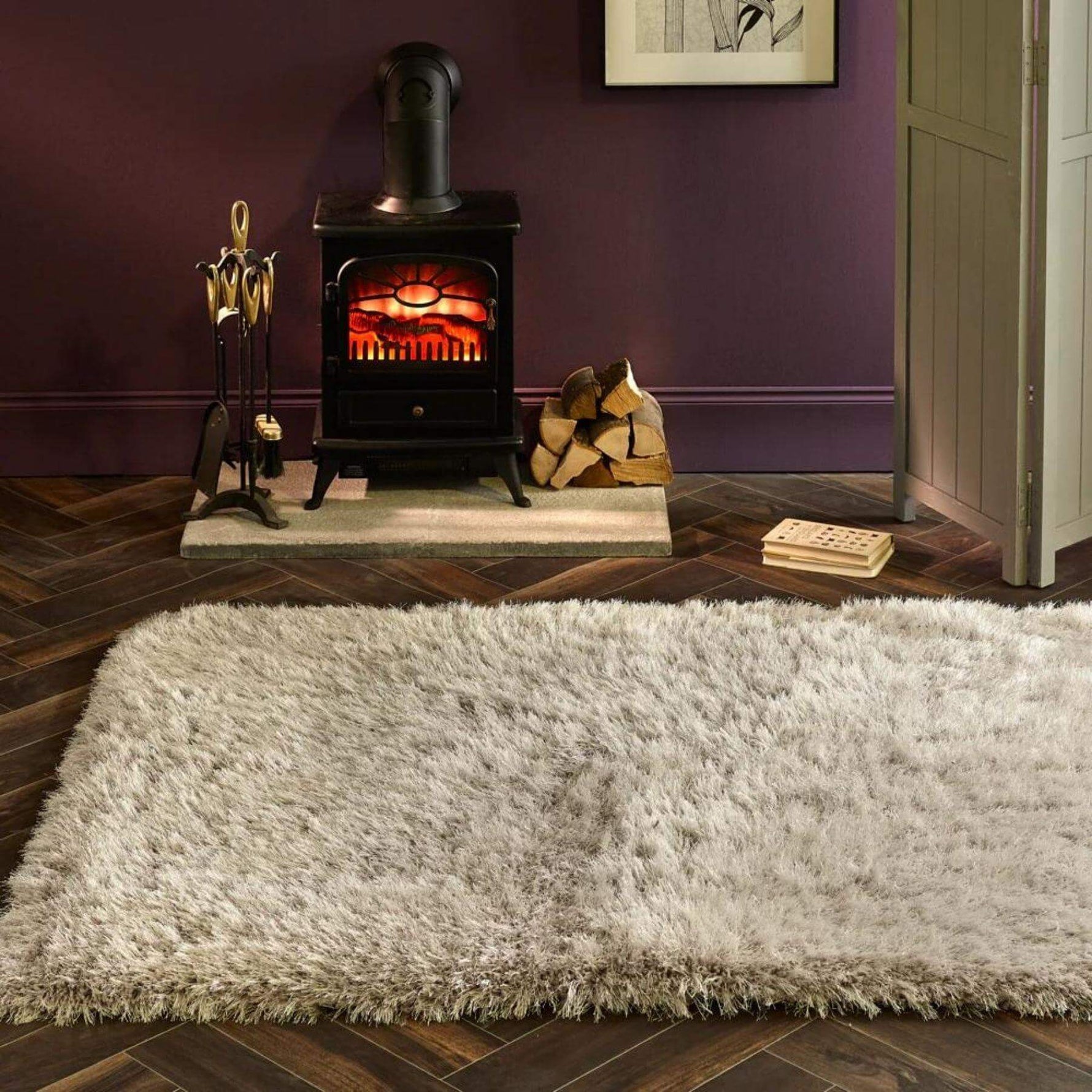 Extravagance Silver Grey Shaggy Rug - Bargainia.com - 
