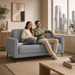 Brixton Grey Fabric Sofa, 2 Seater Linen Look Settee with Solid Wood Frame, Foam Cushions and Steel Legs