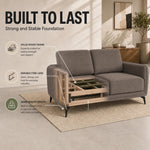 Brixton Dark Brown Fabric Sofa, 2 Seater Linen Look Settee with Solid Wood Frame, Foam Cushions and Steel Legs