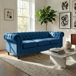 Chesterfield Velvet Sofa Suite, Navy Blue 3 Piece Set with Armchair, 2 Seater and 3 Seater Sofa, Button Back