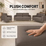Brixton Dark Brown Fabric Sofa Suite, Armchair, 2 Seater and 3 Seater Set, Linen Look with Solid Wood Frame