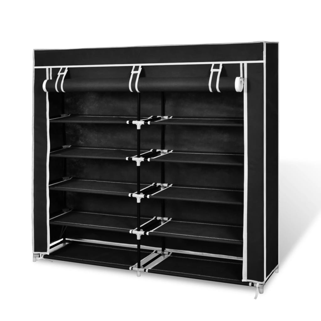 Fabric Shoe Cabinet with Cover 115 x 28 x 110 cm Black - Bargainia.com - 