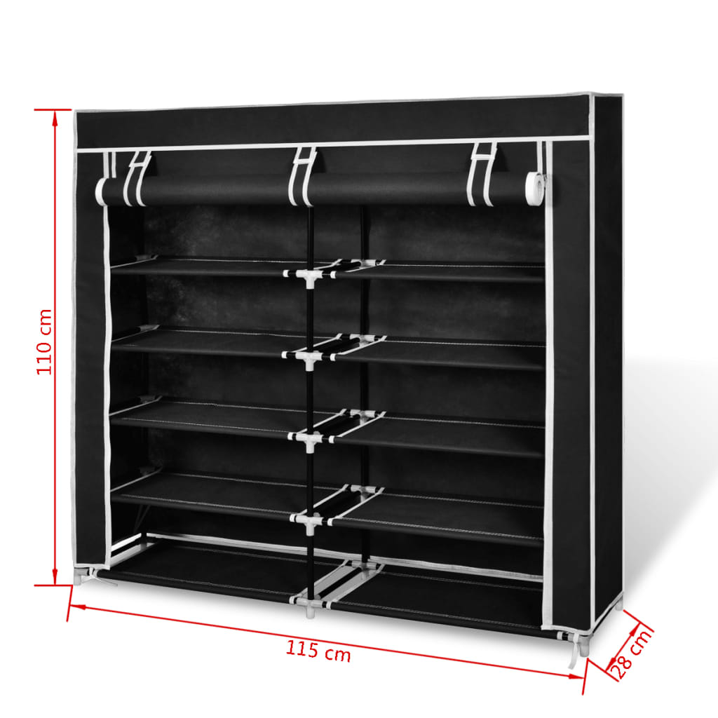 Fabric Shoe Cabinet with Cover 115 x 28 x 110 cm Black - Bargainia.com - 