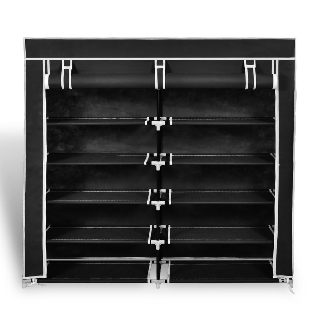 Fabric Shoe Cabinet with Cover 115 x 28 x 110 cm Black - Bargainia.com - 