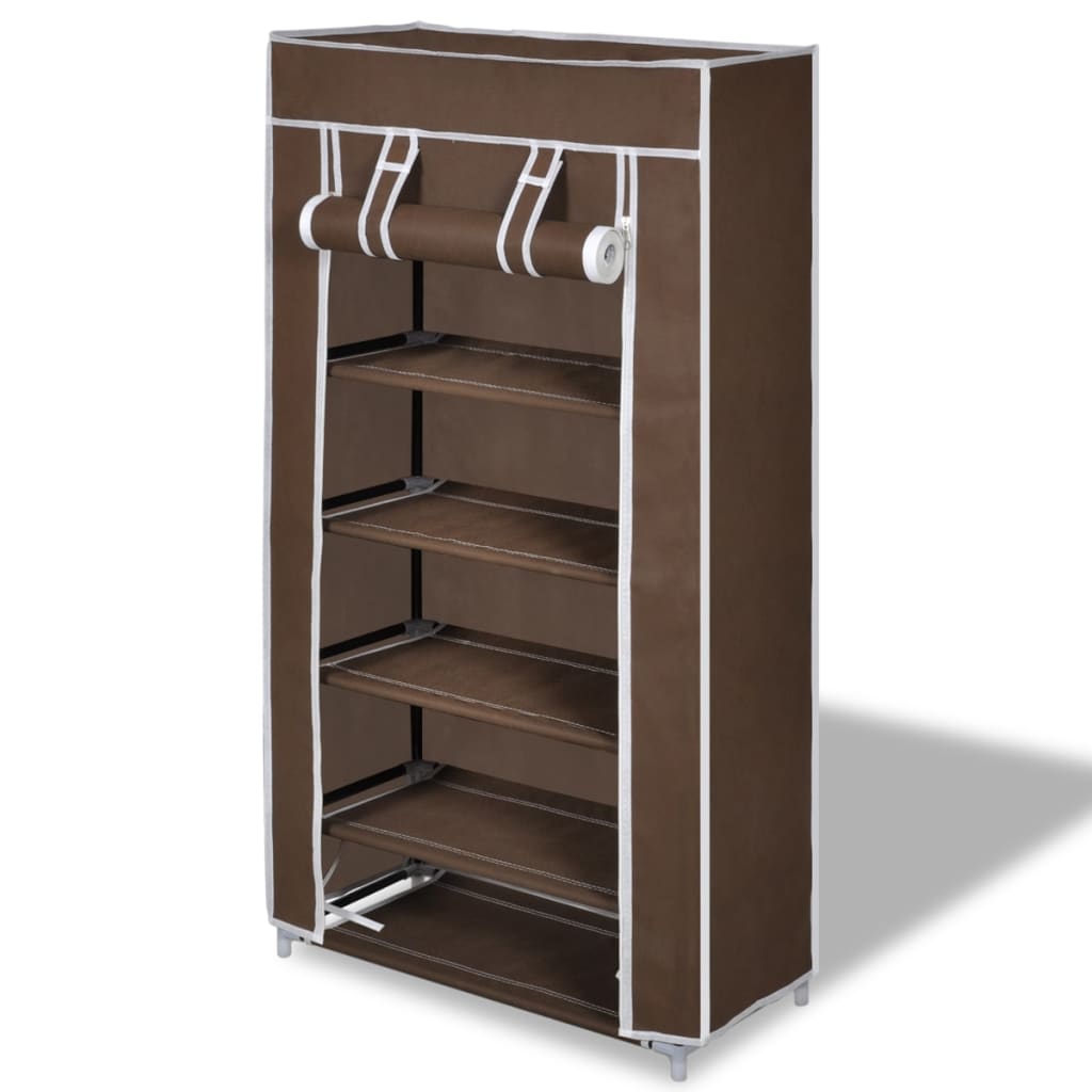 Fabric Shoe Cabinet with Cover 58 x 28 x 106 cm Brown - Bargainia.com - 