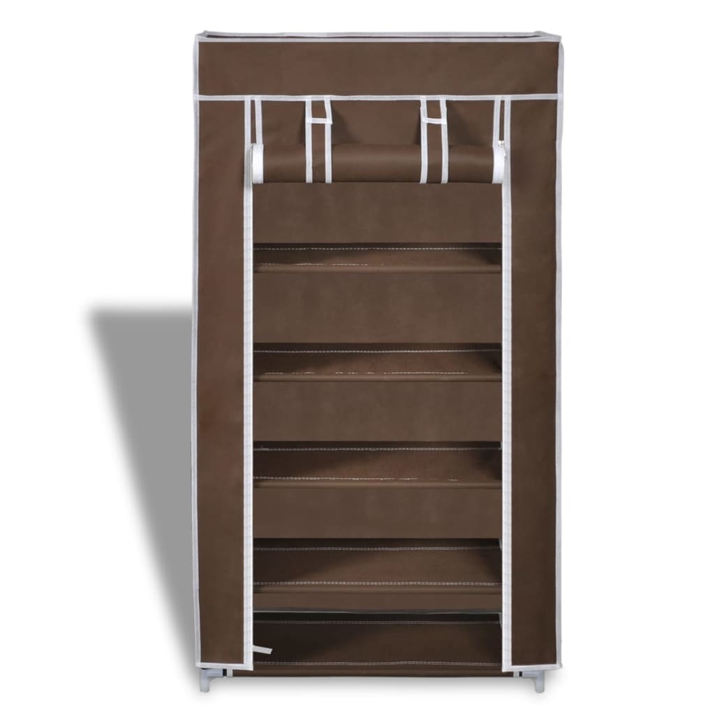 Fabric Shoe Cabinet with Cover 58 x 28 x 106 cm Brown - Bargainia.com - 