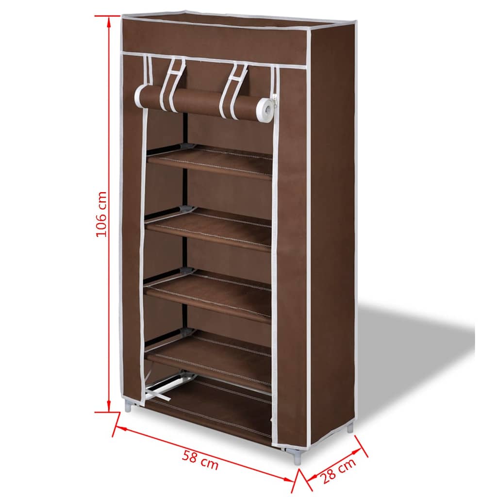 Fabric Shoe Cabinet with Cover 58 x 28 x 106 cm Brown - Bargainia.com - 