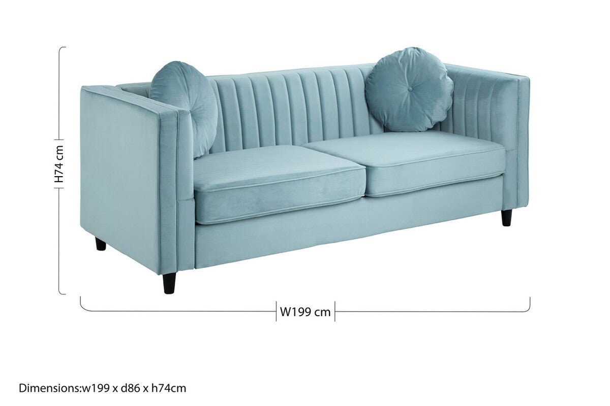 Farah Three Seater Pastel Green Velvet Sofa - Bargainia.com - 