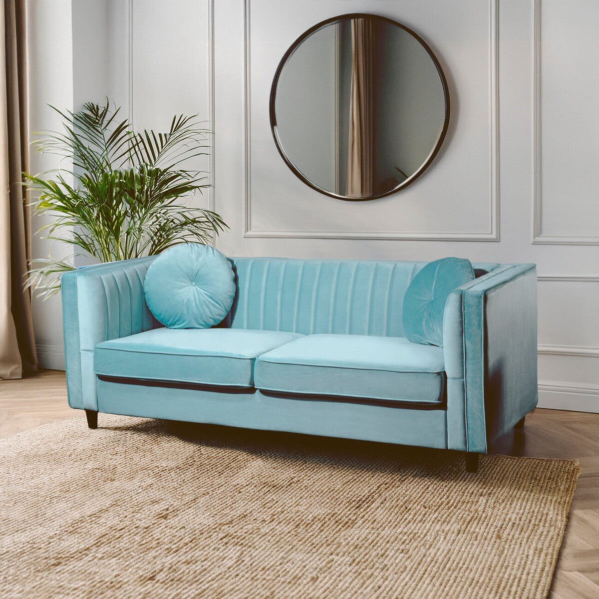 Farah Three Seater Pastel Green Velvet Sofa - Bargainia.com - 