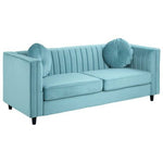 Farah Three Seater Pastel Green Velvet Sofa - Bargainia.com - 