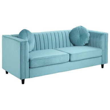 Farah Three Seater Pastel Green Velvet Sofa - Bargainia.com - 