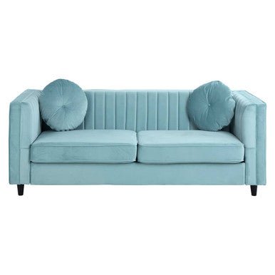 Farah Three Seater Pastel Green Velvet Sofa - Bargainia.com - 