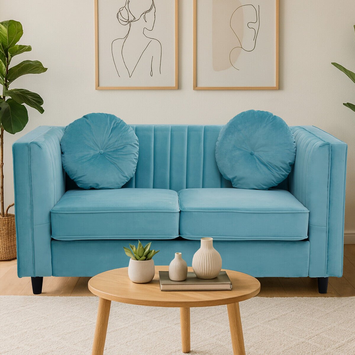 Farah Two Seat Green Velvet Sofa - Bargainia.com - 