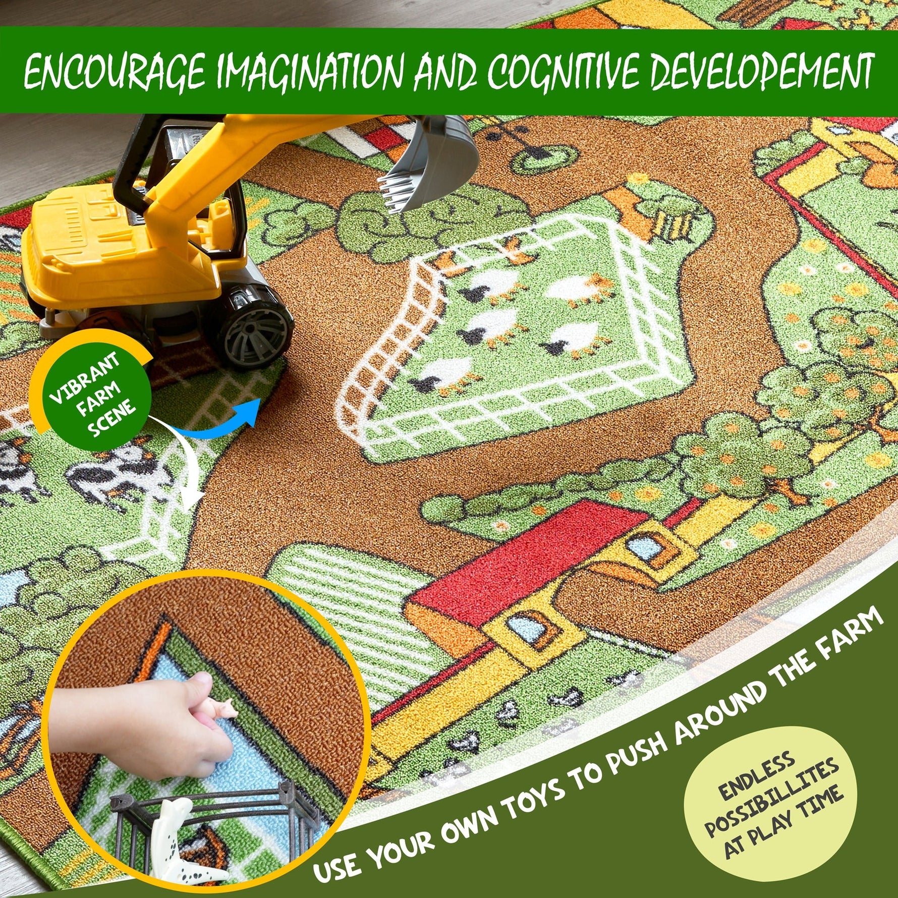 Farm Play Mat Nursery Play Room Non Slip Rug - Bargainia.com - 5056150233596