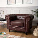Faux Leather Chesterfield Arm Chair - Brown - Bargainia.com - 5056536103659