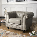 Faux Leather Chesterfield Arm Chair - Light Grey - Bargainia.com - 5056536103635