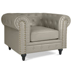 Faux Leather Chesterfield Arm Chair - Light Grey - Bargainia.com - 5056536103635