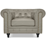 Faux Leather Chesterfield Arm Chair - Light Grey - Bargainia.com - 5056536103635