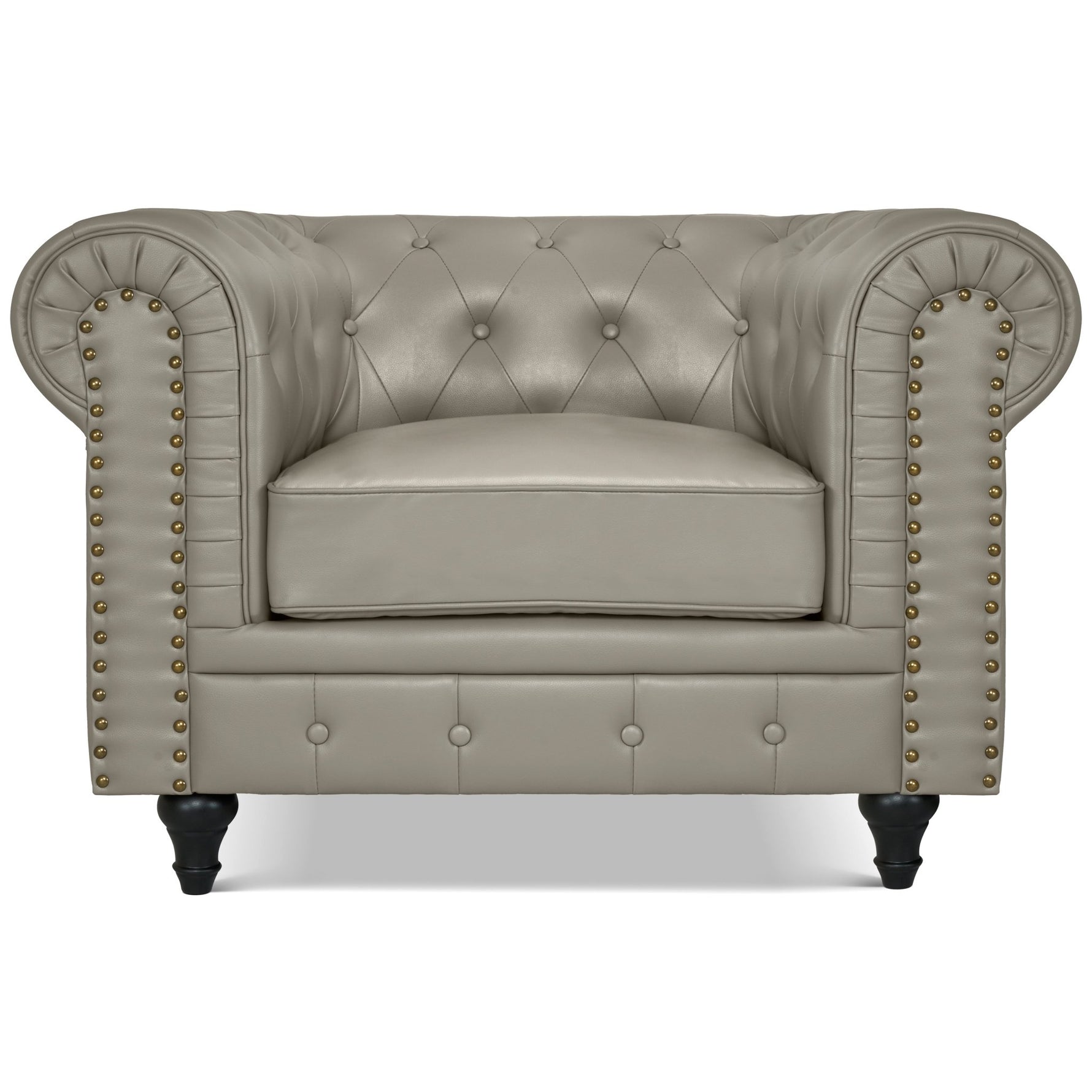 Faux Leather Chesterfield Arm Chair - Light Grey - Bargainia.com - 5056536103635