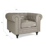 Faux Leather Chesterfield Arm Chair - Light Grey - Bargainia.com - 5056536103635