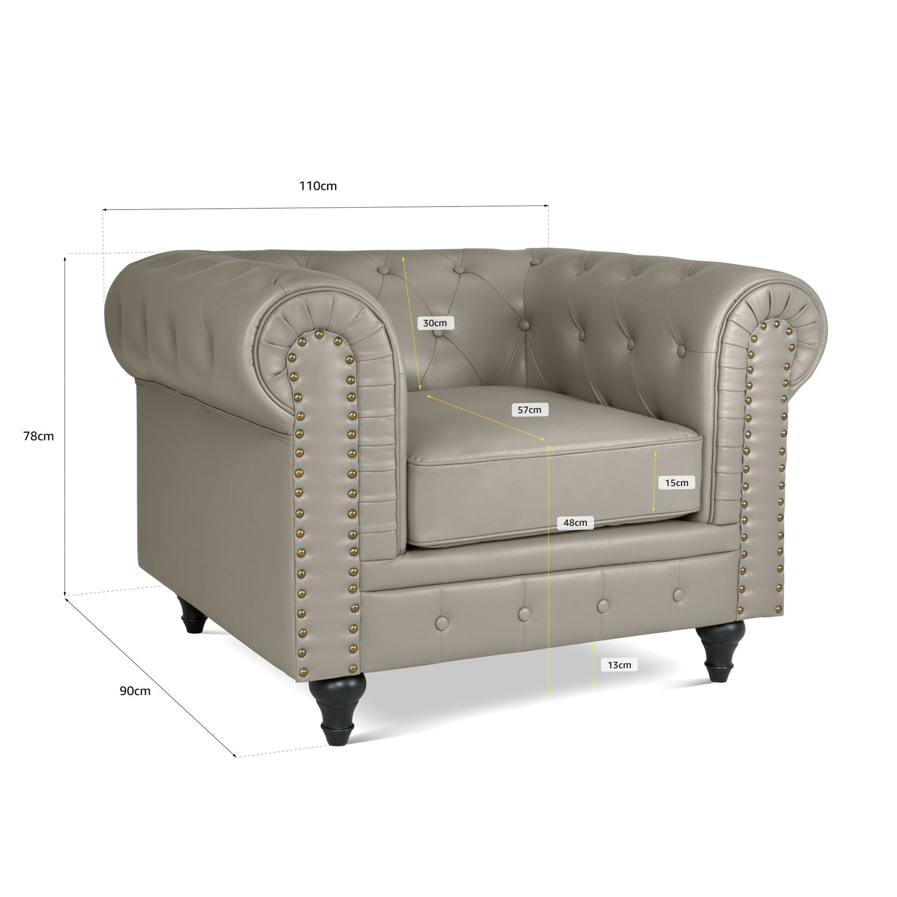 Faux Leather Chesterfield Arm Chair - Light Grey - Bargainia.com - 5056536103635