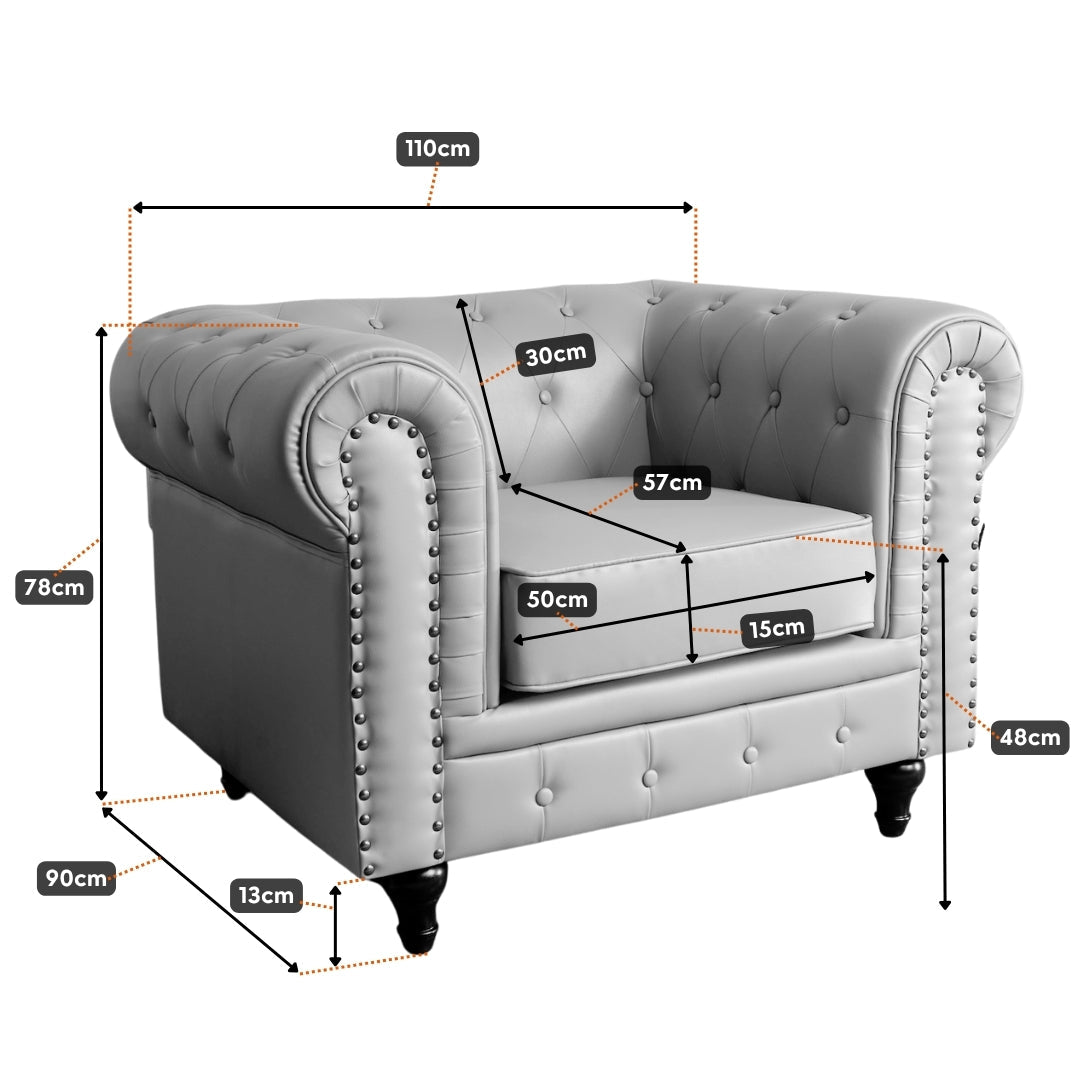 Faux Leather Chesterfield Armchair - Light Grey Furniture Bargainia
