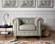 Faux Leather Chesterfield Armchair - Light Grey Furniture Bargainia