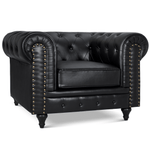 Faux Leather Chesterfield Sofa Suite - Black - Bargainia.com - 