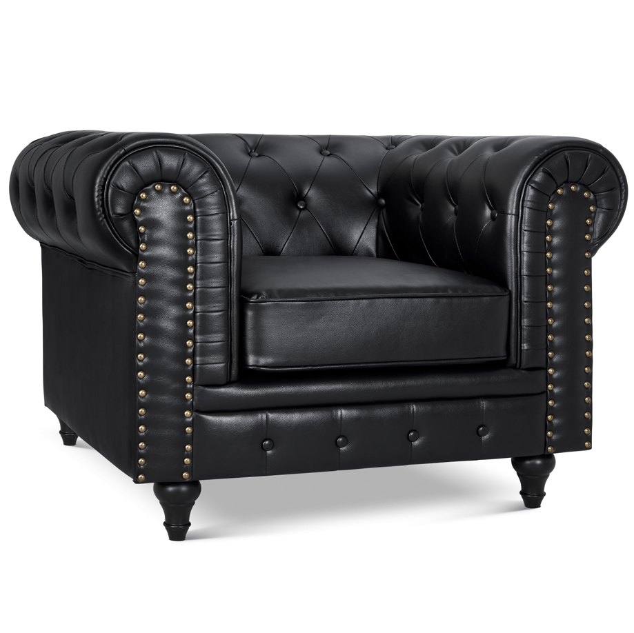 Faux Leather Chesterfield Three Seater Sofa - Black Furniture Bargainia