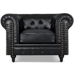 Faux Leather Chesterfield Sofa Suite - Black - Bargainia.com - 