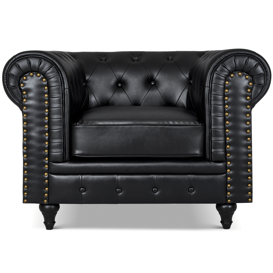 Faux Leather Chesterfield Three Seater Sofa - Black Furniture Bargainia