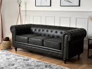 Faux Leather Chesterfield Three Seater Sofa - Black Furniture Bargainia
