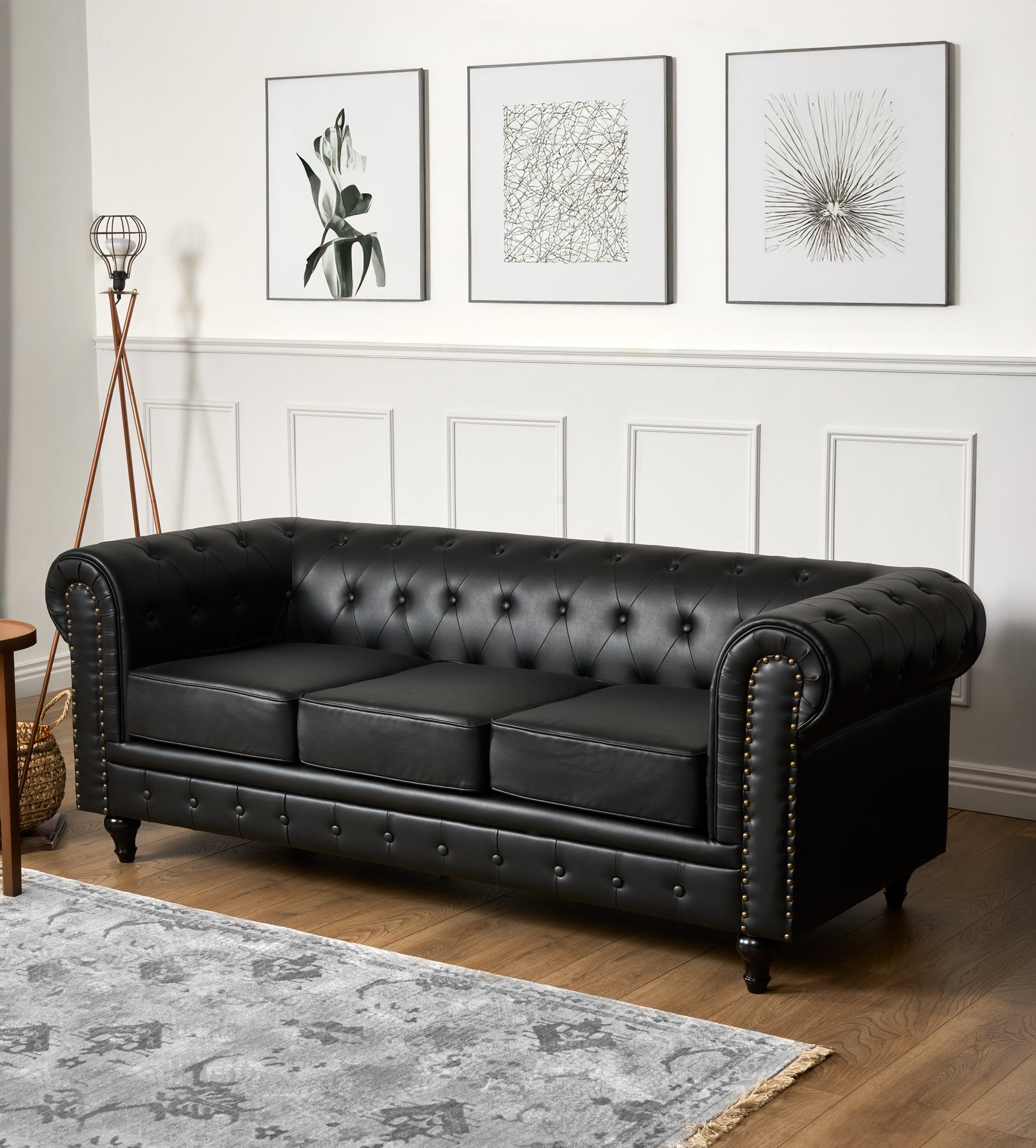 Faux Leather Chesterfield Sofa Suite - Black