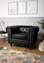 Faux Leather Chesterfield Sofa Suite - Black - Bargainia.com - 