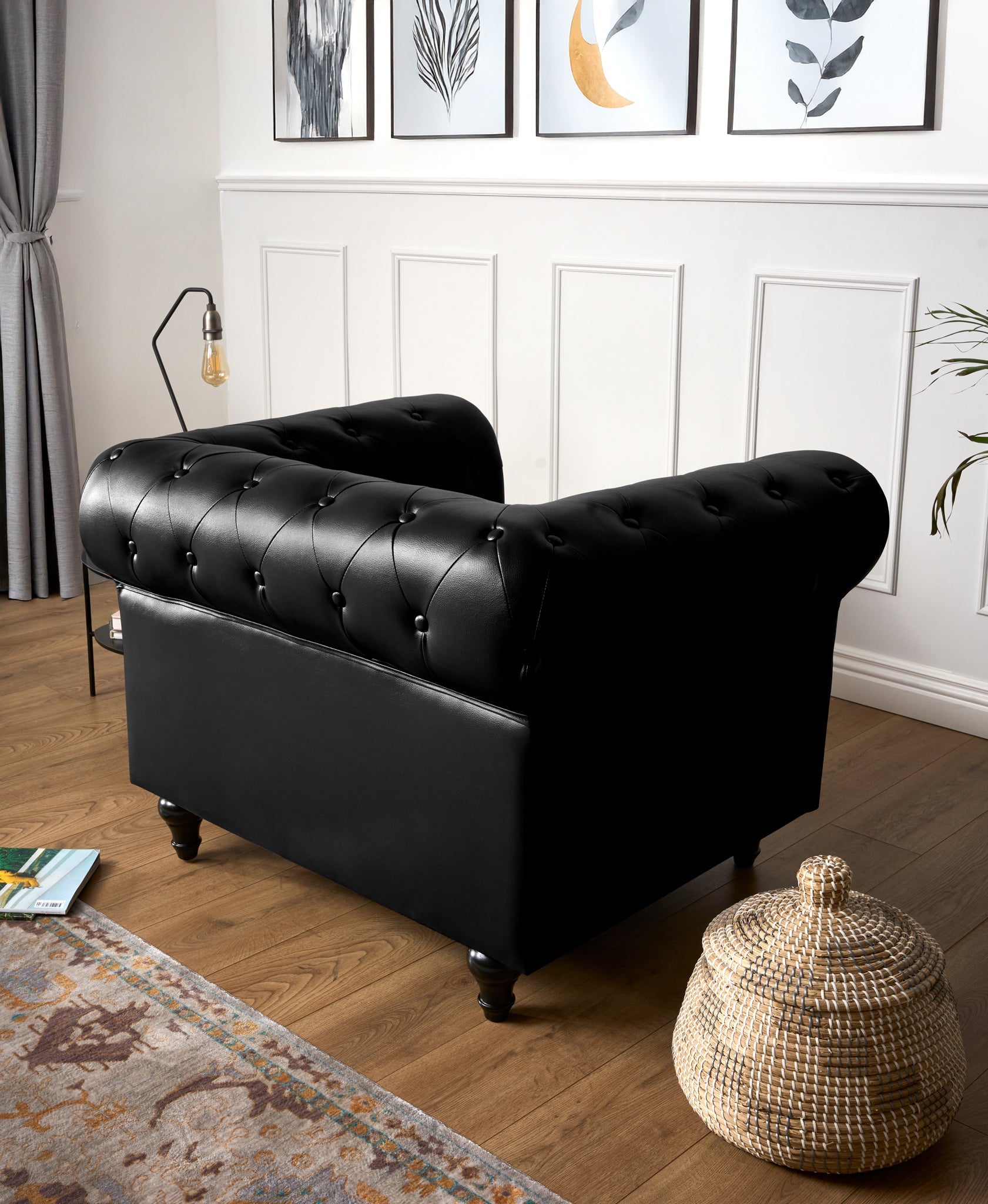 Faux Leather Chesterfield Armchair - Black Furniture Bargainia