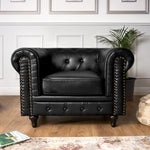 Faux Leather Chesterfield Sofa Suite - Black - Bargainia.com - 