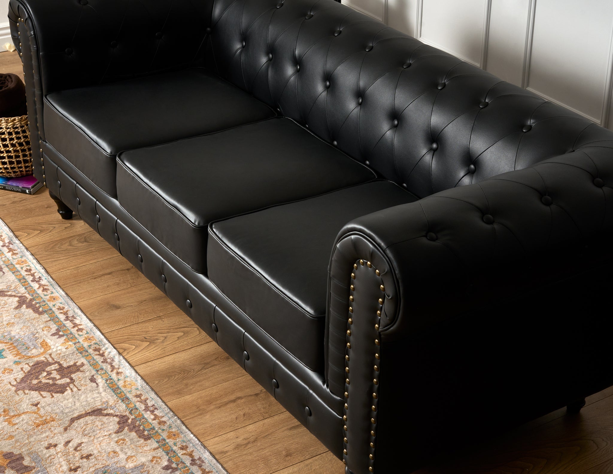 Faux Leather Chesterfield Sofa Suite - Black