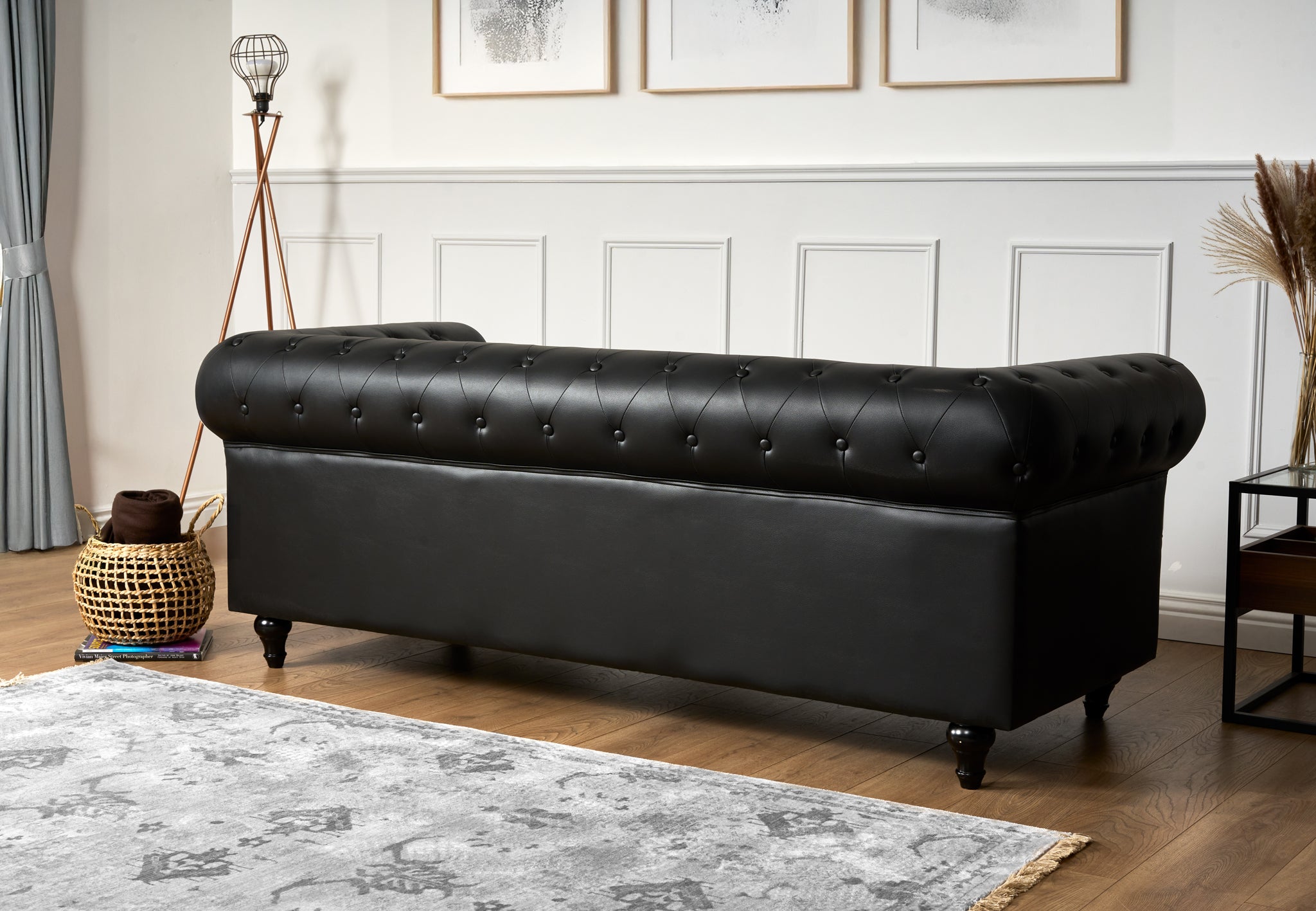 Faux Leather Chesterfield Sofa Suite - Black
