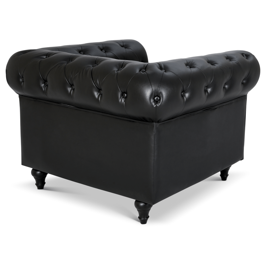 Faux Leather Chesterfield Sofa Suite - Black - Bargainia.com - 