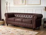 Faux Leather Chesterfield Sofa Suite - Brown - Bargainia.com - 