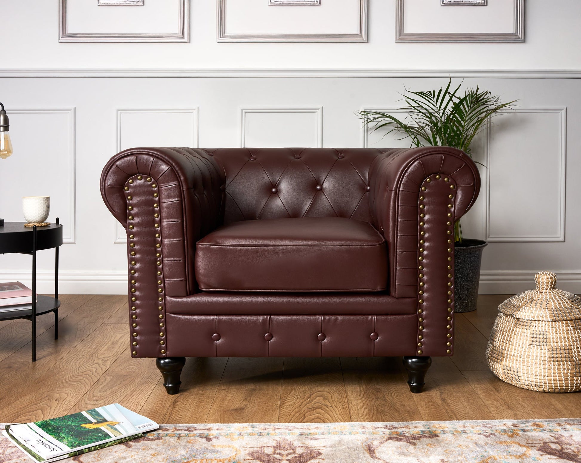 Faux Leather Chesterfield Armchair - Brown Furniture Bargainia