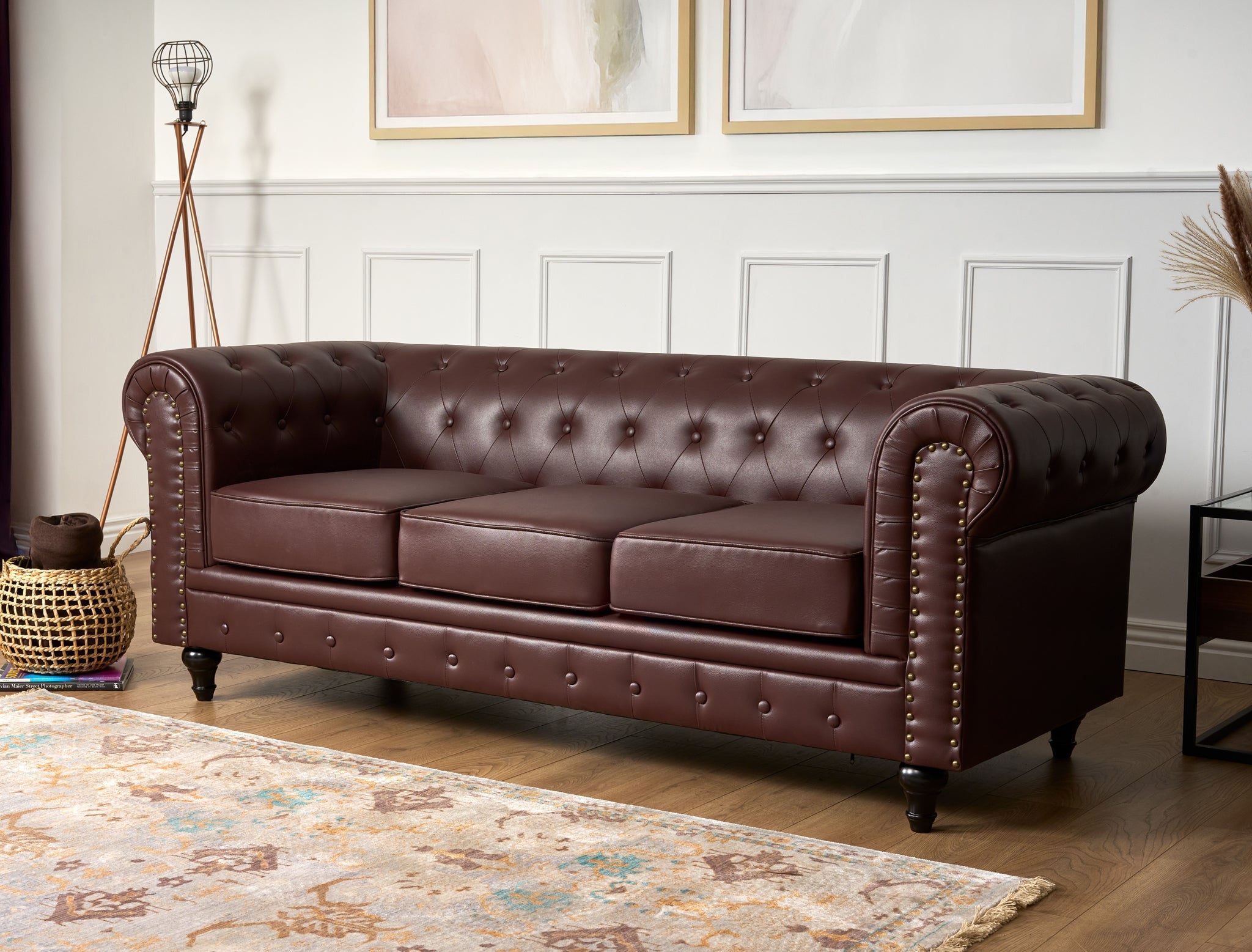 Faux Leather Chesterfield Sofa Suite - Brown