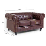 Faux Leather Chesterfield Sofa Suite - Brown - Bargainia.com - 