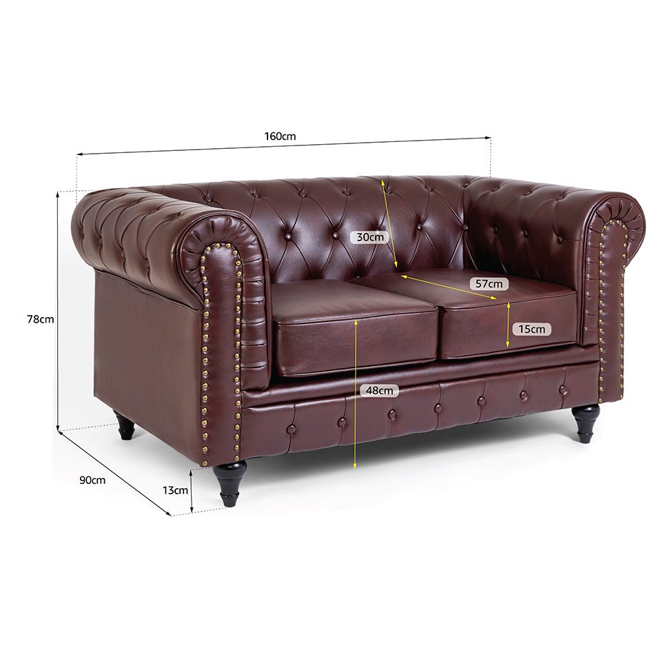 Faux Leather Chesterfield Sofa Suite - Brown - Bargainia.com - 